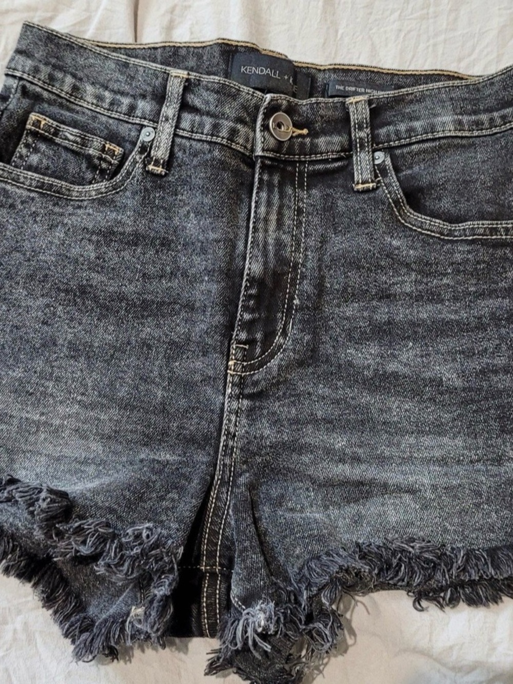 Kendall & Kylie Black Washed Frayed Hem Denim Shorts